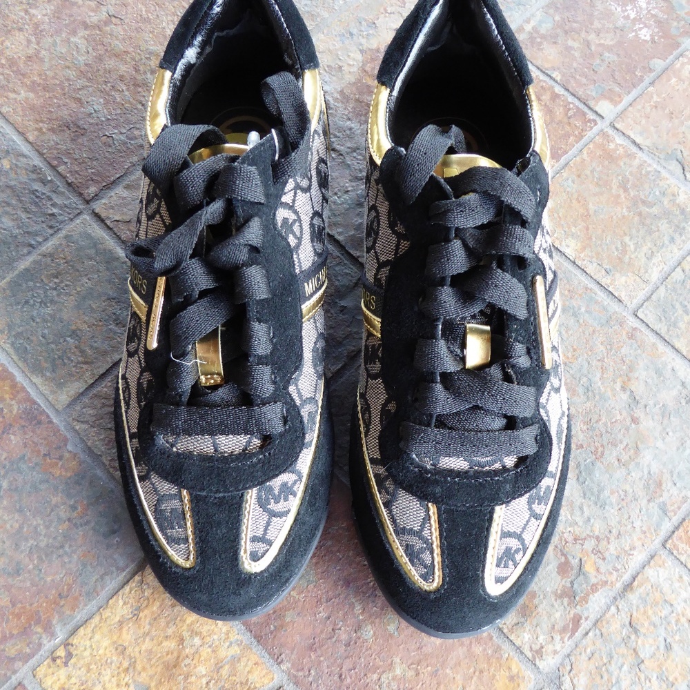 Michael Kors Black Gold Signature Sneakers Size 5